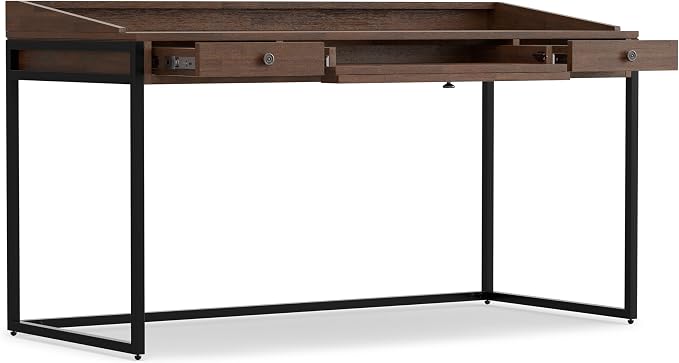 SIMPLIHOME Ralston Desk - 60 Inch Wide Solid Acacia Wood and Metal Writing Desk in Distressed Charcoal Brown, Modern Industrial Home Office Computer Table with 2 Drawers and Flip-Down Keyboard Tray