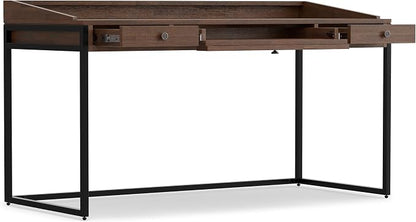 SIMPLIHOME Ralston Desk - 60 Inch Wide Solid Acacia Wood and Metal Writing Desk in Distressed Charcoal Brown, Modern Industrial Home Office Computer Table with 2 Drawers and Flip-Down Keyboard Tray