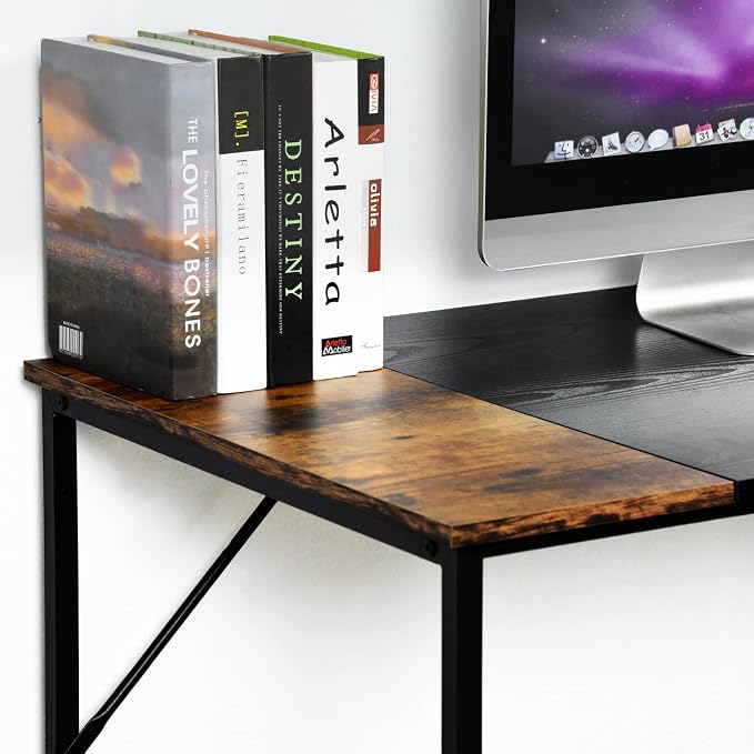 FurnitureR Computer Desk with Shelves for Small Spaces Simple Home Office Desk Study Writing Office Table Laptop PC Writing Desks (Brown, 55.1 Inch)