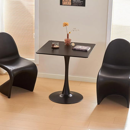 Square Dining Table, 27.6" Tulip Table with Thickened Tabletop & Metal Pedestal, Mid Century Modern Bistro Table for Kitchen, Small Places, Living Room, Cafe (Black)