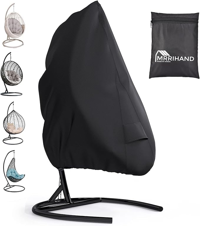 Patio Egg Chair Cover with Zipper and Air Vent, Mrrihand 420D Heavy Duty Outdoor Chair Cover Waterproof, Hanging Swing Chair Cover, 74.8”H x 45.3”W, Black, 1 Pack