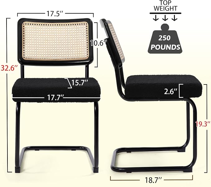 KROFEM Dining Chairs Set of 4,Modern Rattan Kitchen Chairs,Black | Mid Century Modern Design,Polished Chrome Frame,Upholstered Seat