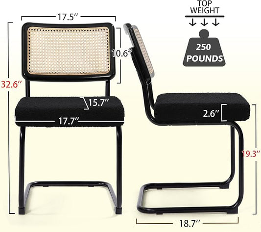 KROFEM Dining Chairs Set of 4,Modern Rattan Kitchen Chairs,Black | Mid Century Modern Design,Polished Chrome Frame,Upholstered Seat