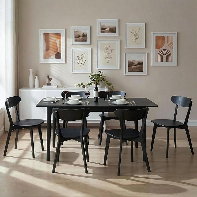 100% Solid Wood Dining Chairs,Mid Century Modern Dining Chairs with Rounded Backrest,Kitchen,Dining Room Chairs Set of 1/2/4 (2, Black Color)