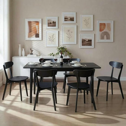 100% Solid Wood Dining Chairs,Mid Century Modern Dining Chairs with Rounded Backrest,Kitchen,Dining Room Chairs Set of 1/2/4 (2, Black Color)