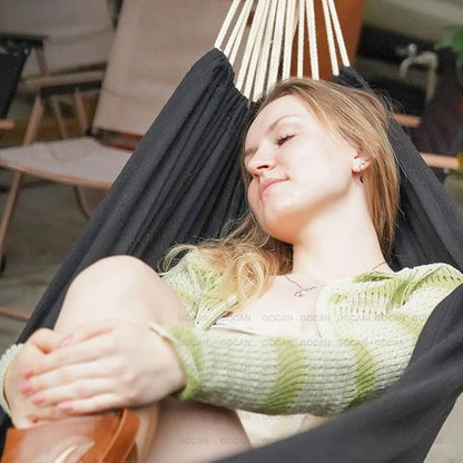 GOCAN Double Hammock 2 Person Extra Large 330X150cm Load Capacity 600Pound Canvas Cotton Hammock for Patio Porch Garden Backyard Lounging Outdoor and Indoor XXL(Black)