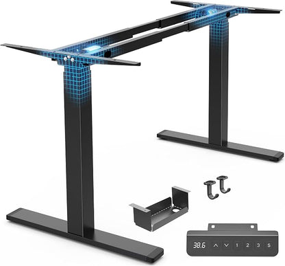 Huuger Dual Motor Electric Standing Desk Frame, Sit Stand up Desk Leg for 47.2” to 86.6” Desktop, Computer Desk Leg with Cable Tray, 3 Memory Height Presets, 2 Hooks, Black Frame Only, 1CD128B