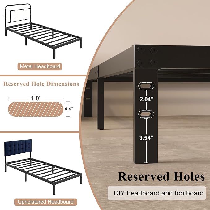 HOBINCHE Twin Bed Frame 10 Inch, Twin Bed Frames No Box Spring Needed | Heavy Duty Metal Platform Mattress Foundation with Steel Slats