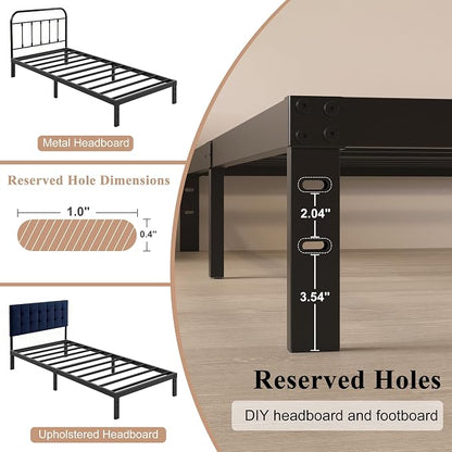 HOBINCHE Twin Bed Frame 10 Inch, Twin Bed Frames No Box Spring Needed | Heavy Duty Metal Platform Mattress Foundation with Steel Slats