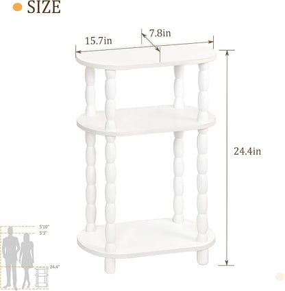 MaxSmeo Narrow Side Table, Small End Table with 3-Tier Open Shelf, Slim Bedside Table Nightstand for Small Spaces, Bedroom, Living Room (White)