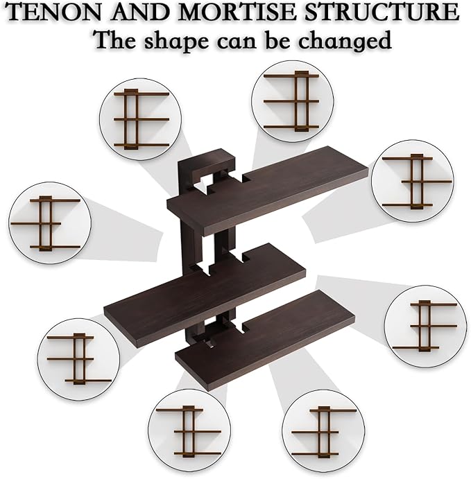yaqew Variable Wood Floating Shelves Set of 3, Wall Cube Shelves 28.35" Max, Wall Shelves for Living Room Bathroom Bedroom - Dark Walnut Color - 28.35" x 23" x 5.9" Max