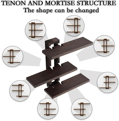 yaqew Variable Wood Floating Shelves Set of 3, Wall Cube Shelves 28.35" Max, Wall Shelves for Living Room Bathroom Bedroom - Dark Walnut Color - 28.35" x 23" x 5.9" Max