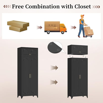 86" Metal Wardrobe Cabinets,Black Armoire Wardrobe Closet with Hanging Rod,Clothes Storage Cabinet with Adjustable Shelves and Doors,Clothing Cabinet for Bedroom, Office, Laundry Room