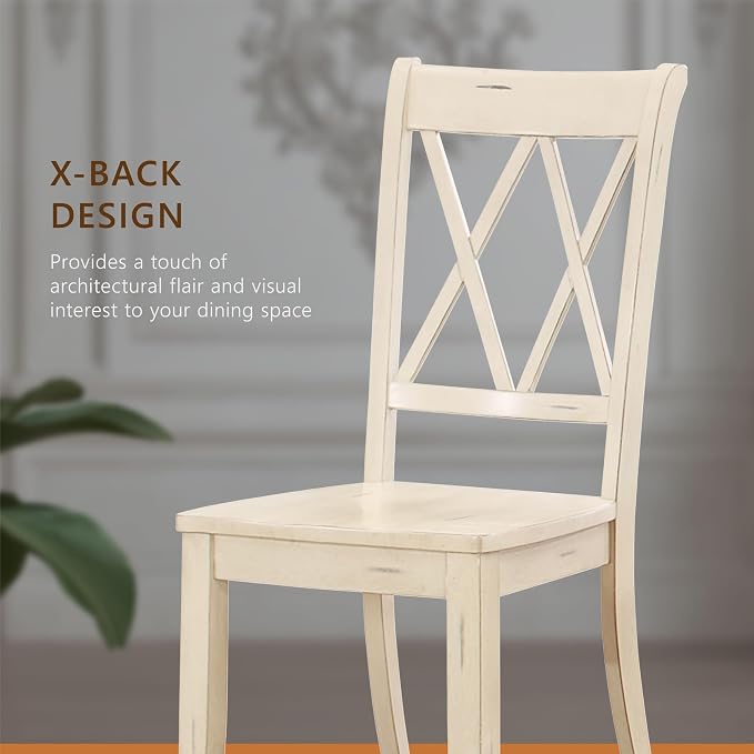 Lexicon Janina Dining Room Chairs Set of 2, Modern Farmhouse Dining Chairs Set of 2, Solid Wood, X Cross Back, for Traditional Modern Ranch Style Kitchen, Armless, Easy Assembly, White