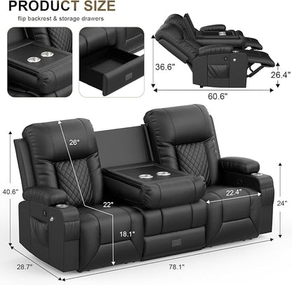 YONISEE 3 Seat Recliner Sofa with Flip Backrest Design, Loveseat Reclining Sofa with Storage Drawer, USB Ports, 2 Cell Phone Holder, Loveseat Recliner Couch for Living Room