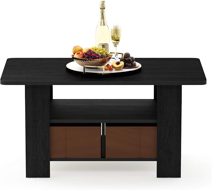 Furinno Andrey Coffee Table with Bin Drawer, Americano/Medium Brown, Small Non-Lift Top