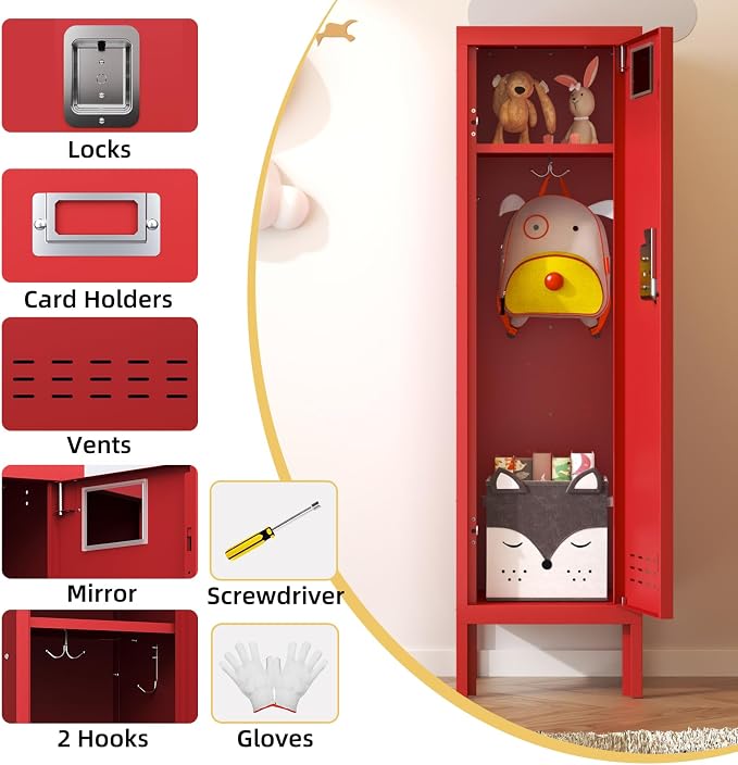 BUTISOW Metal Kids Locker,Metal Cabinet Storage Lockers,Lockable for Employees with Door,54" Height Steel Locker,Lockable Steel Locker for Children's Room, Playroom, School,Gym