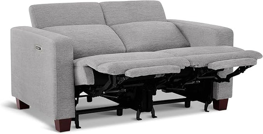 MCombo 62.2'' Reclining Loveseat, Wall Hugger Power Loveseat Recliner Sofa with Adjustable Headrest, USB A & C Charge Ports, Wood Legs, for Living Room (Fabric, HL198M1) (Grey)