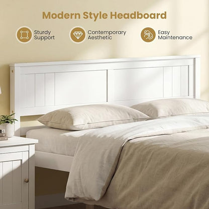 Giantex Queen Wood Platform Bed Frame with Headboard, Mid Century Queen Bed Frame with Wood Slat Support, Solid Wood Foundation with 16" Under Bed Storage, No Box Spring Needed, Easy Assembly (White)