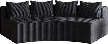 KEIKI Corduroy Curved Sectional Sofa, 2 Seater Symmetrical Modular Semi Circular Couch, Deep Seat Tufted Corner Sofa for Living Room, Lobby, Black