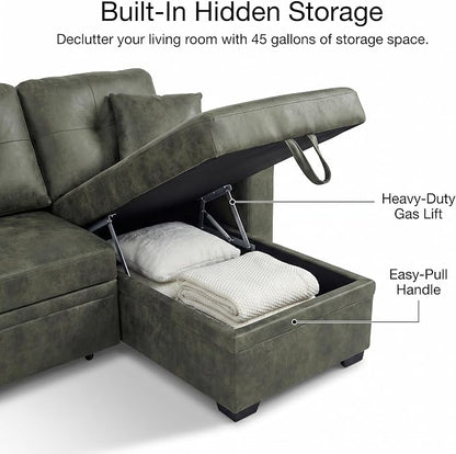 TYBOATLE Convertible Sofa Bed Couch with Reversible Storage Chaise, 71" L Shaped Pull Out Couch Bed, Comfy Linen Fabric Sleeper Sofa for Living Room, Apartment & Guest Room (Green)