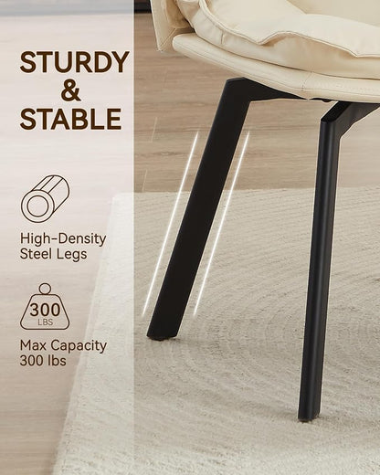 BedsPick 360° Swivel Dining Chair Set of 4 - Faux Leather Upholstered Kitchen Chair, Mid Century Modern Dining Room Chair with Metal Legs for Kithcen/Living Room/Reception/Office, Beige