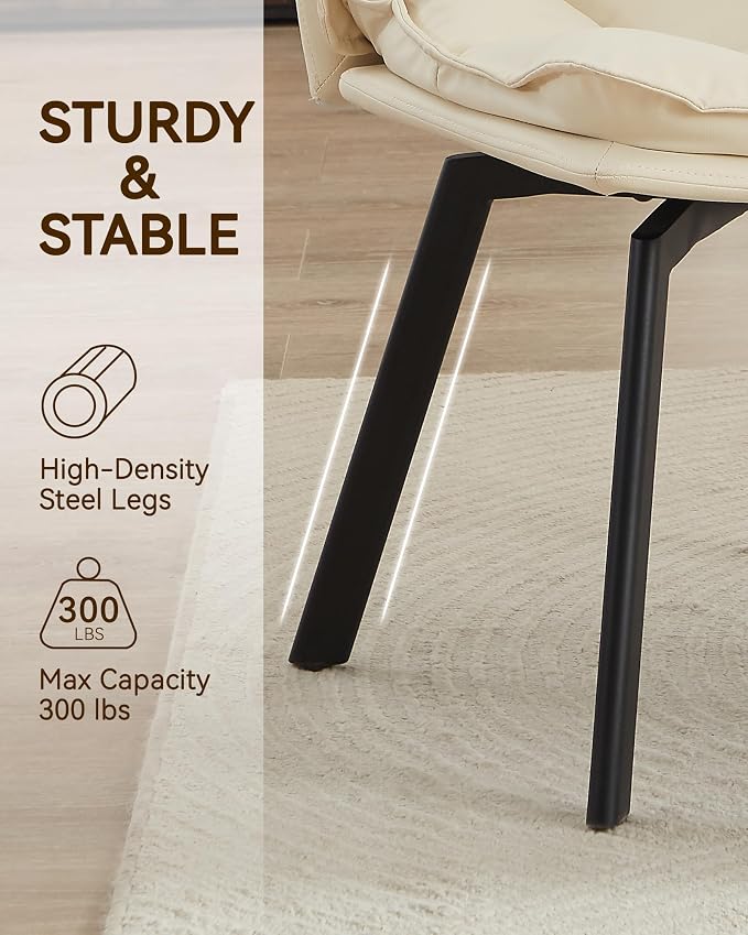 BedsPick 360° Swivel Dining Chair Set of 6 - Faux Leather Upholstered Kitchen Chair, Mid Century Modern Dining Room Chair with Metal Legs for Kithcen/Living Room/Reception/Office, Beige