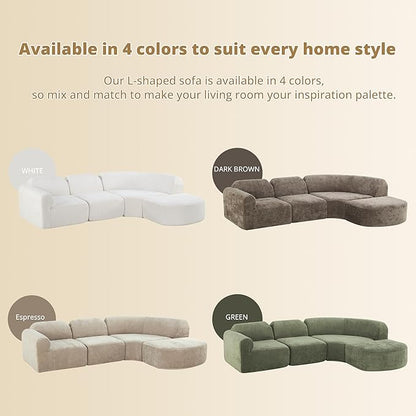 Merax Modern Curved Sectional Sofa with Ottoman, Couch 4-Piece Set High-Density Compressed Sponge, Fully Assembled, Right Hand Facing, Plush Deep Seat for Living Room, Lounge, Apartment, Green