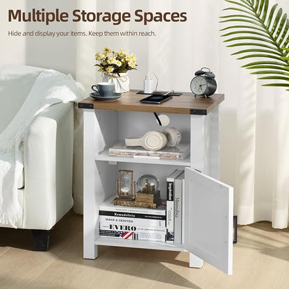 Joaxswe Antique White Nightstand Set of 2, 18 Inch Farmhouse Night Stand with Charger Station and USB Port, Modern Couch Side Table with Magnetic Door and Storage Shelf, Bedside Tables for Bedroom