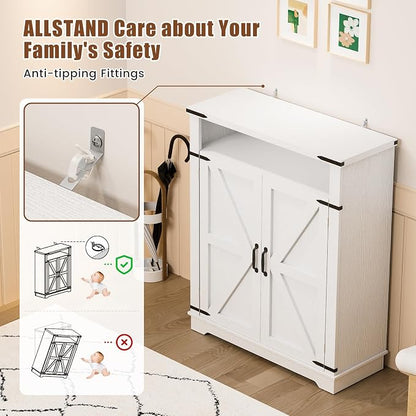 ALLSTAND 6-Tier Shoe Cabinet with Doors, Entryway Shoe Rack Shoe Storage Cabinet with Adjustable Shelves & Anti-tip Fitting, Farmhouse Shoe Cabinet Storage for Entryway, Living Room, Closet