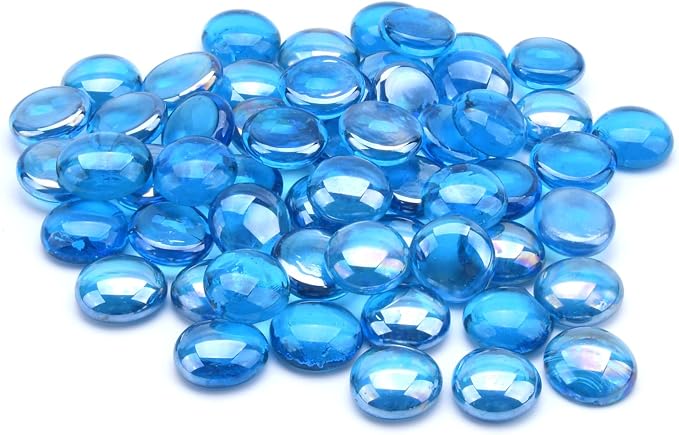GasSaf Blue Fire Glass Beads for Outdoor Fire Pit, Fireplace, Replaces Existing Gas Logs & Lava Rocks, 3/4 Inch Glass(20 Pound)(Caribbean Blue Luster)
