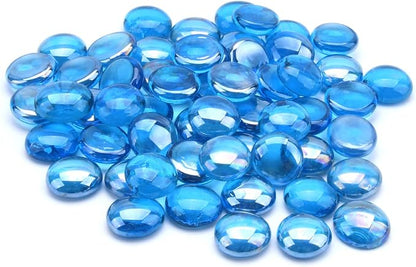 GasSaf Blue Fire Glass Beads for Outdoor Fire Pit, Fireplace, Replaces Existing Gas Logs & Lava Rocks, 3/4 Inch Glass(20 Pound)(Caribbean Blue Luster)