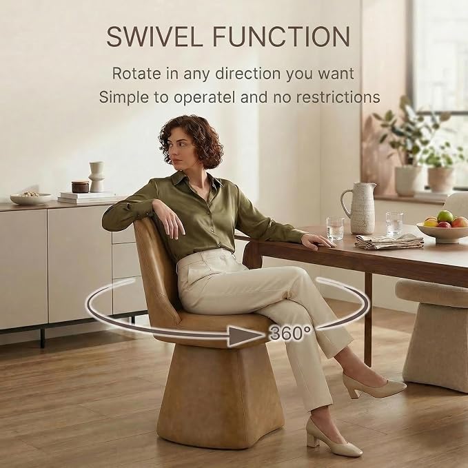 KISLOT Swivel Dining Chairs Set of 1, Upholstered Mid Century Modern Deskchair with High Back, Faux Leather Kitchen Chairs for Dining Room, Bedroom, Dressing Room, Brown