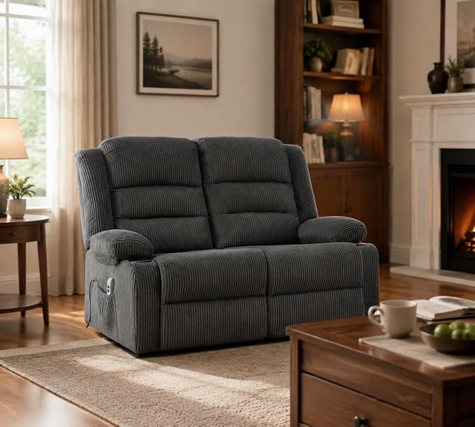 52Inch Reclining Loveseat Sofa,Power Loveseat Recliner,Electric Love seat Recliner Sofa for Bedroom,Living Room with Charging Ports,Striped Grey