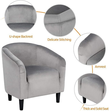 Topeakmart Velvet Accent Chair, Modern Club Chair Upholstered Armchair with Solid Legs Comfy Sofa Chair for Living Room/Bedroom/Waiting Room, Grey