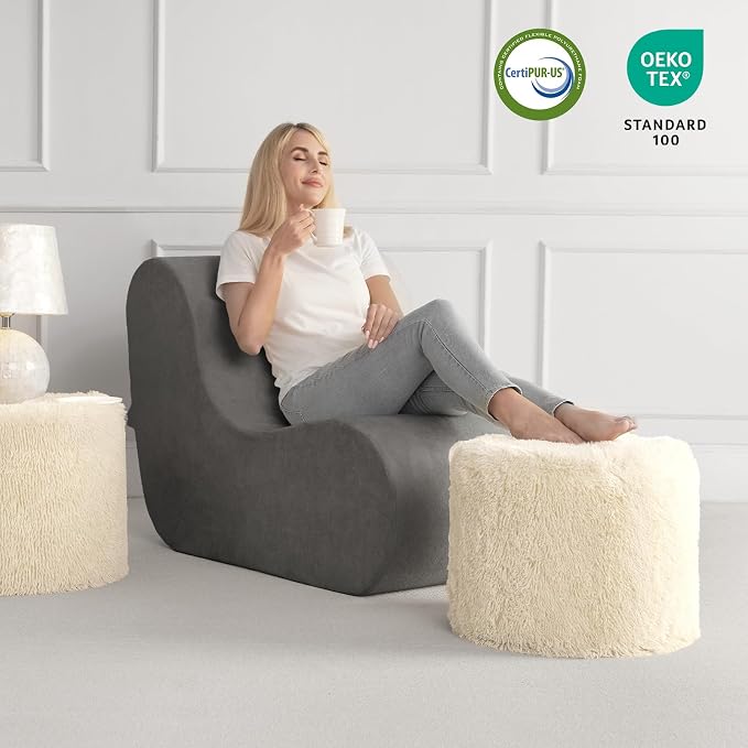 Hansleep Whole Foam Pouf Ottoman, Durable Sturdy Stool with Washable Cover Beige