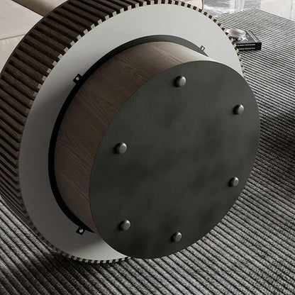 Round Coffee Table with Storage, Modern Wooden Coffee Table with Solid Wood Veneered, Circle Center Table Accent Tea Table for Living Room Apartment Small Space (31.5''L × 31.5''W × 14''H, Grey)