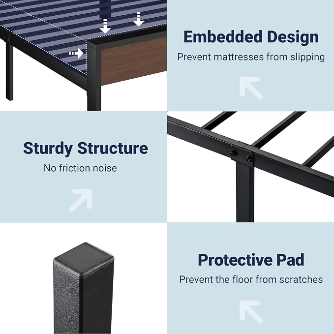 Allewie Twin Size Platform Bed Frame with Wooden Headboard and Footboard, Heavy Duty Metal Slats Support, No Box Spring Needed, Under-Bed Storage, Noise Free, Easy Assembly, Walnut