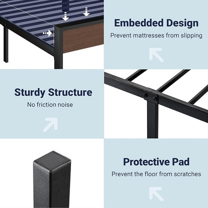 Allewie Twin Size Platform Bed Frame with Wooden Headboard and Footboard, Heavy Duty Metal Slats Support, No Box Spring Needed, Under-Bed Storage, Noise Free, Easy Assembly, Walnut