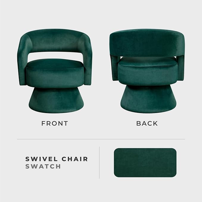 Lexicon 360 Degree Swivel Accent Chair, Modern Comfy Velvet Round Barrel Chair, Open Back, Plush Foam Cushions, Metal Swivel Base for Living Room/Bedroom/Office/Small Spaces, Green