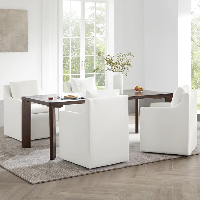 KISLOT Upholstered Dining Chairs Set of 2, Washable Cover Modren Deskchair with 4 Casters & Hidden Storage for Dining Room, Living Room, Home Office, Cream, 2 Box