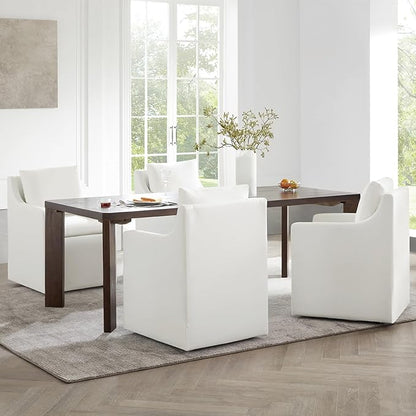 KISLOT Upholstered Dining Chairs Set of 2, Washable Cover Modren Deskchair with 4 Casters & Hidden Storage for Dining Room, Living Room, Home Office, Cream, 2 Box