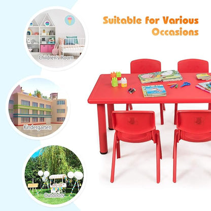 Costzon 47 x 23.5 Inch Rectangular Kids Table, Children School Activity Table for Reading Drawing Dining Playing, Multifunctional Plastic Table w/Steel Pipe, Toddler Furniture for Boys & Girls (Red)