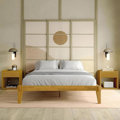 Bme Chalipa 14” King Bed Frame - Solid Wood Platform Bed - Japanese Joinery Bed Frame - Wood Slat Support - No Box Spring Needed - Easy Assembly - Minimalist & Modern Style, Golden Natural