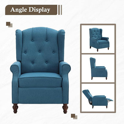 Wingback Recliner Chair with Massage and Heat Tufted Fabric Push Back Arm Chair, Recliner Chair for Living Room Bedroom Home Theater (2,Peacock Blue)