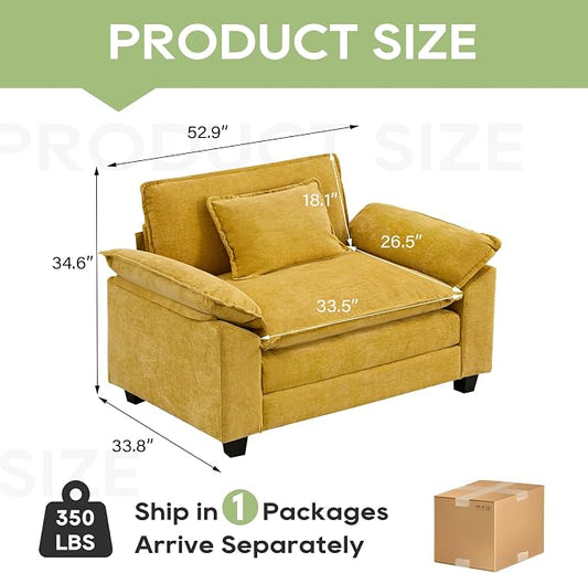 Oprisen Modular Sectional Sofa, Comfy Cloud Couch, Chenille Sofa Sleeper with Deep Seat and Throw Pillows for Living Room (Yellow, 53" - Single Seat)