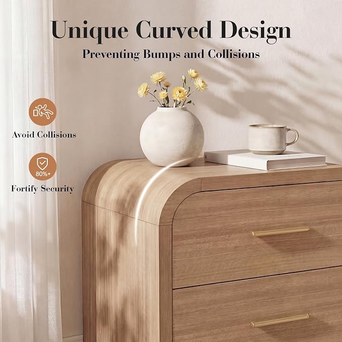 Night Stand Set of 2 [Unique Curved Profile] [FSC-Certified Wooden Board] 3-Drawer Nightstand 26.7" H Metal Handle Modern Sturdy Bedside Table Side Table End Table