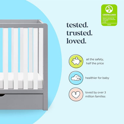 Carter's by DaVinci Colby 4-in-1 Convertible Mini Crib with Trundle Drawer in Grey and White, Greenguard Gold Certified, Undercrib Storage