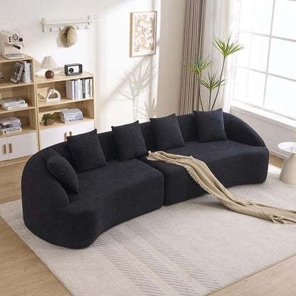 111" Boneless Sofa Couch 4 Seater, Modern Oversized Curved Couch, Luxury Wood Grain Chenille Fabric, Deep Seat Sectional Couches for Living Room (Black, 111")