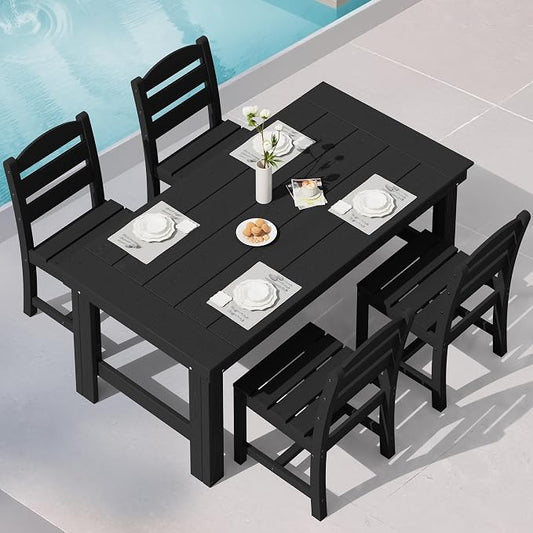 SERWALL HDPE Outdoor Dining Table and Chairs Set for 4 | with Armless Chair Seat